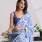 trueBrowns Blue Muslin Ikat Saree | Swadesiicart