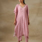 trueBrowns Light Mauve Bandhani Printed Silk Kaftan Kurta Pant Set | Swadesiicart