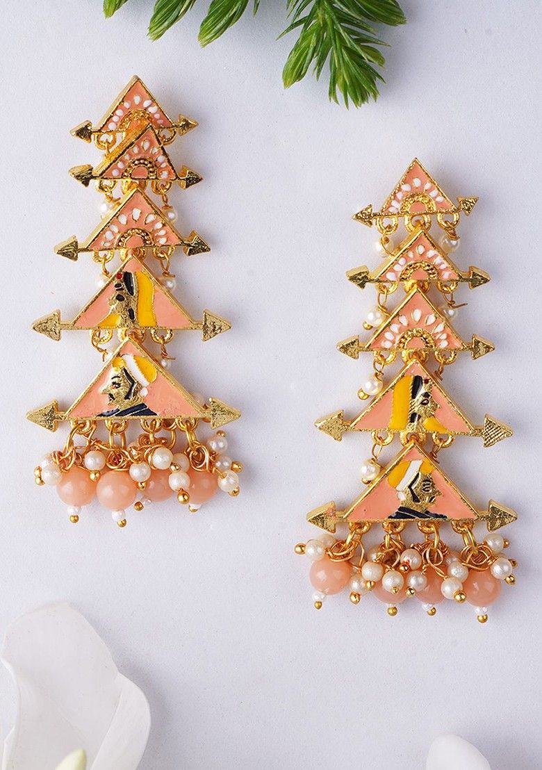 New Partywear Orange Raja Rani Meenakari Drop Earrings for Womens by House of Ree | Swadesiicart
