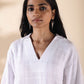 trueBrowns White Cotton Dobby V-Neck Co-ord Set - Swadesiicart