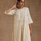 trueBrowns Ivory Gold Cotton Neck Pleat Kurta Set | Swadesiicart