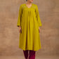 trueBrowns Lime Velvet Yoke Embroidered Kurta | Swadesiicart