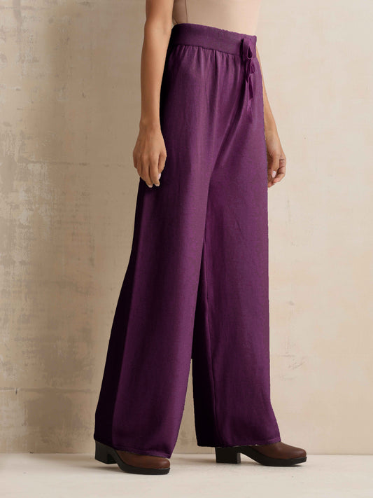trueBrowns Purple Woollen Flared Pants | Swadesiicart