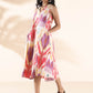 trueBrowns Pink Cotton Ikat Sleeveless Dress | Swadesiicart