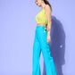 InWeave Women's Aqua Blue Coord Set With Solid Lime Green Crop Top - Swadesiicart