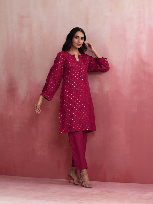 trueBrowns Pink Viscose Silk Kurta Co-ord Set - Swadesiicart