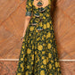 Pomcha Jaipur Idika Green Hand Block Anarkali Set | Swadesiicart