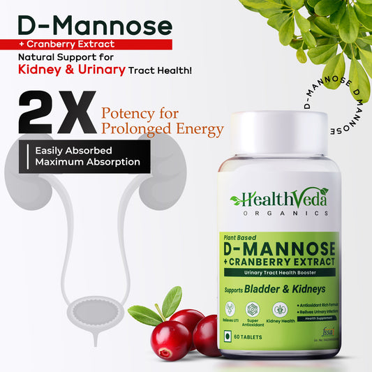 Health Veda Organics D-Mannose + Cranberry Extract Tablets - Swadesiicart