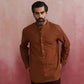 trueBrowns Men's Brown Cotton Mandarin Collar Stylized Kurta | Swadesiicart