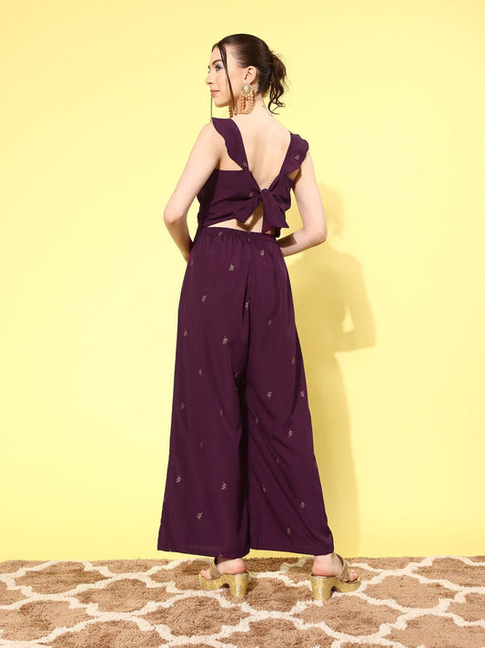 Ahalyaa Printed Basic Jumpsuit with Ruffles | Swadesiicart