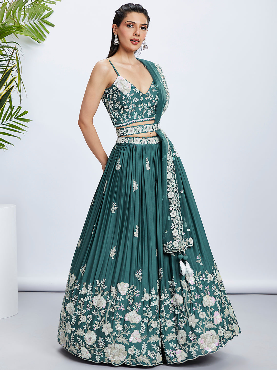 House of Panchhi Pink Pure Georgette Position Printing With Siroski Stone Work Lehenga Choli & Dupatta | Swadesiicart