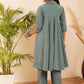InWeave Women's Light Mint Collared Neck Flared Kurta Pant Set - Swadesiicart