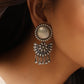 trueBrowns Silver Crescent Floral Earrings | Swadesiicart