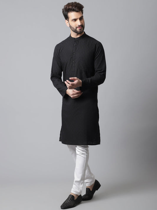 Even Apparels Black Long Kurta With Band Collar | Swadesiicart