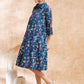 InWeave Women's Blue Pink Kalamkari Flared Dress - Swadesiicart