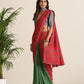 trueBrowns Red Muslin Ikat Saree | Swadesiicart