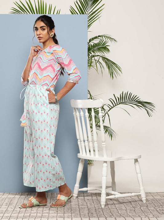 Ahalyaa Printed Waist Tie-Ups Basic Jumpsuit | Swadesiicart