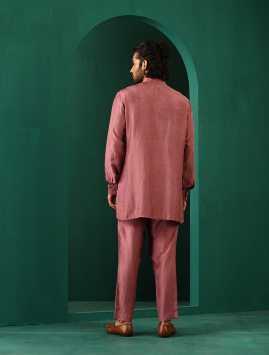 trueBrowns Men's Light Mauve Silk Co-ord Set - Swadesiicart