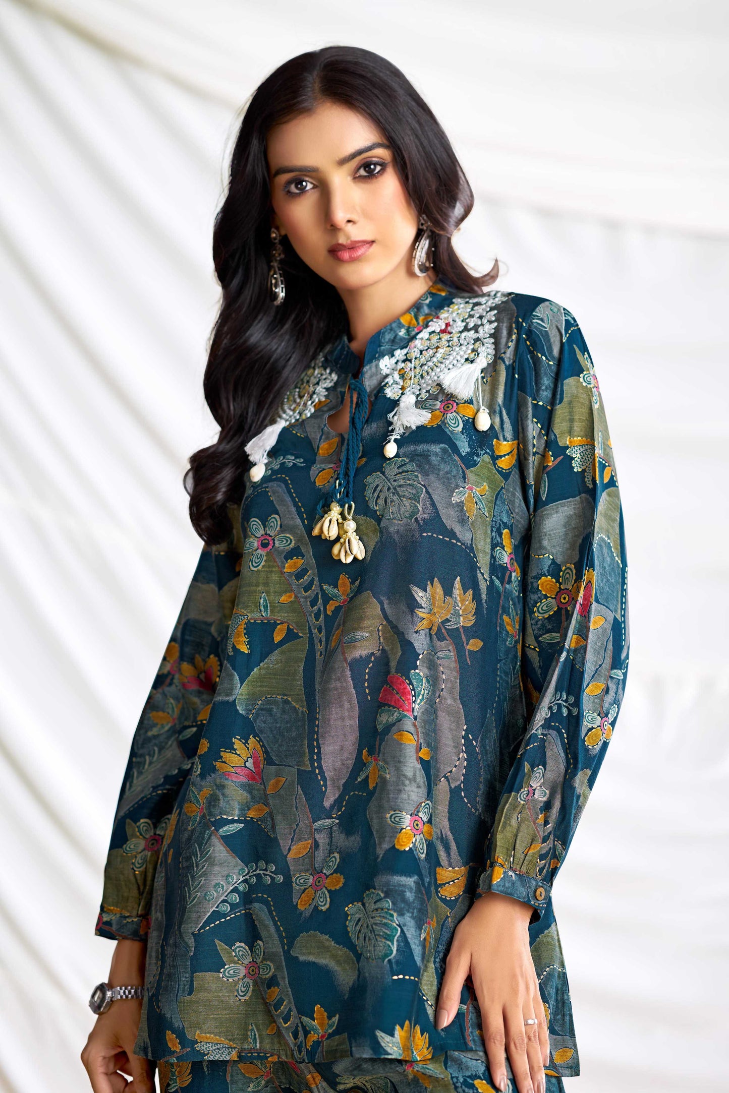 BulBul Nilisha Teal Chanderi Co-Ord Set - Swadesiicart