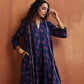 trueBrowns Blue Floral Print Flared Anarkali Kurta Co-ord Set - Swadesiicart