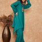 InWeave Women's Teal Trangle Yellow Patch Work Assymentrical Kurta Set - Swadesiicart