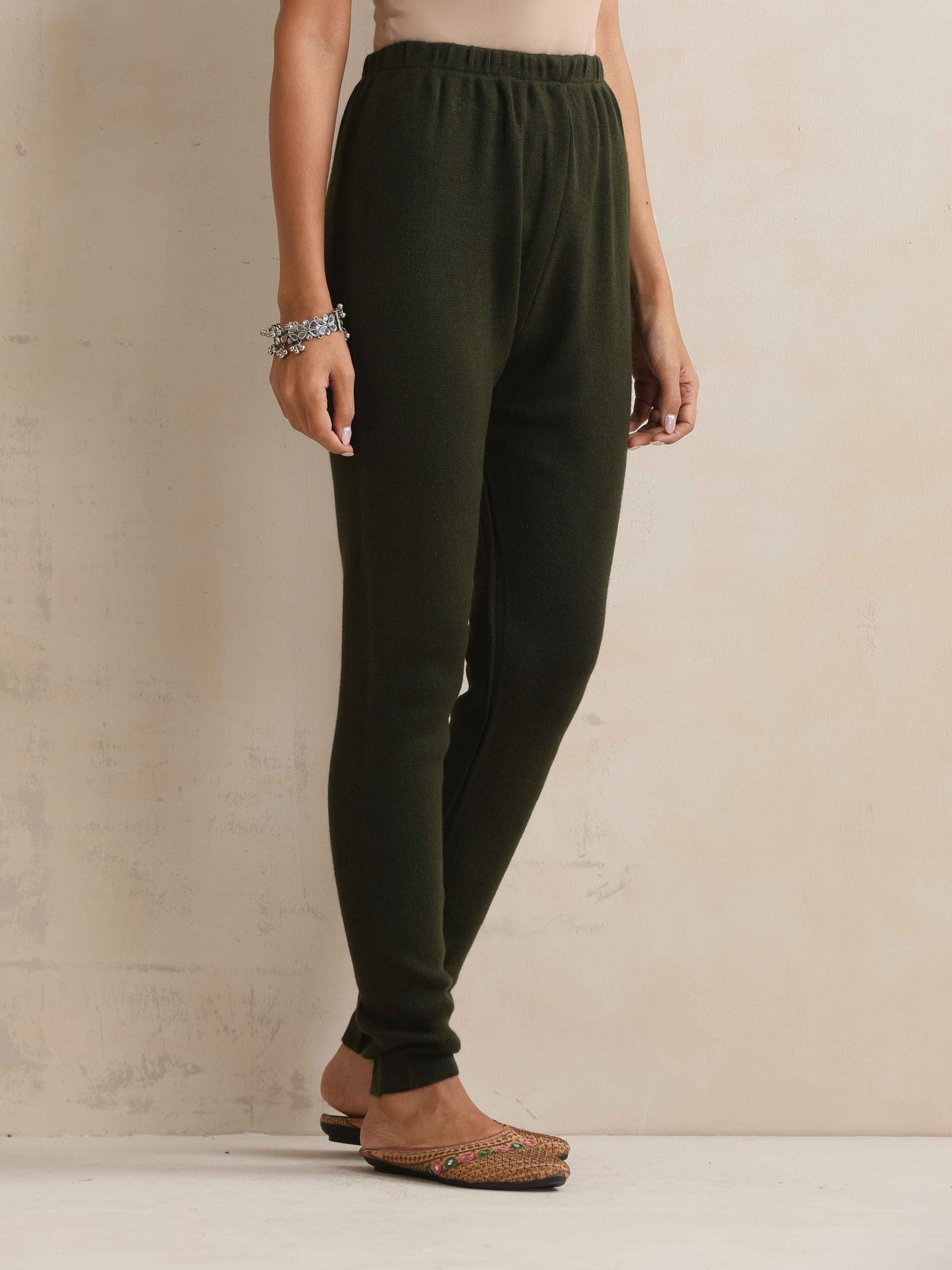 trueBrowns Green Woollen Leggings | Swadesiicart