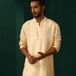 trueBrowns Men's Ivory Geometric Floral Viscose Silk Long Kurta | Swadesiicart