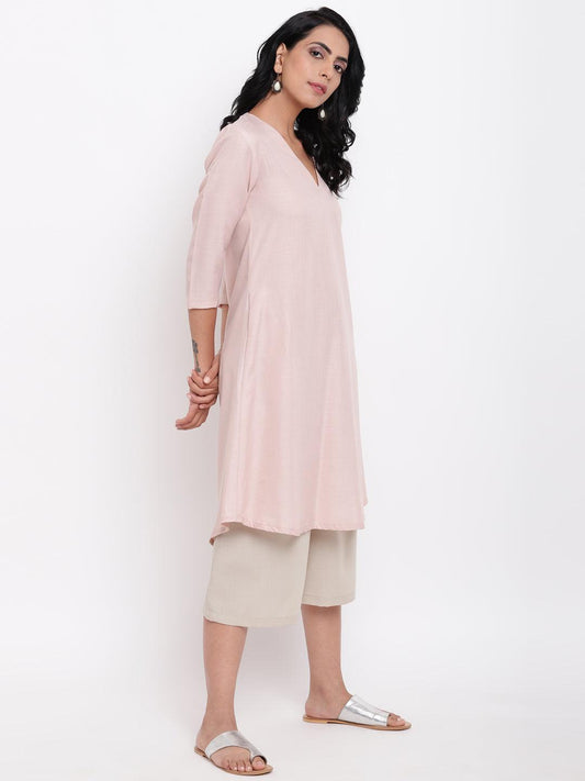 trueBrowns Linen Cotton Rose Kurta Pant Set | Swadesiicart