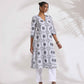 trueBrowns White Cotton Geometric Print Angrakha Kurta Set | Swadesiicart