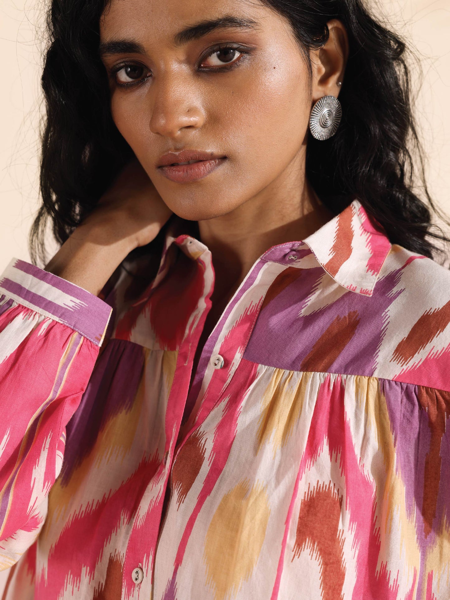 trueBrowns Pink Cotton Ikat Shirt Co-ord Set - Swadesiicart