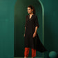 trueBrowns Black Silk High Low Kurta Pant Set | Swadesiicart