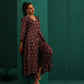 trueBrowns Deep Purple Paan Muslin Silk Printed Front Slit Kurta Pant Set | Swadesiicart