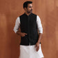 trueBrowns Men's Black Textured Cotton Dobby Nehru Jacket | Swadesiicart