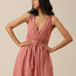 trueBrowns Light Mauve Slub Texture Sleeveless Wrap Dress | Swadesiicart