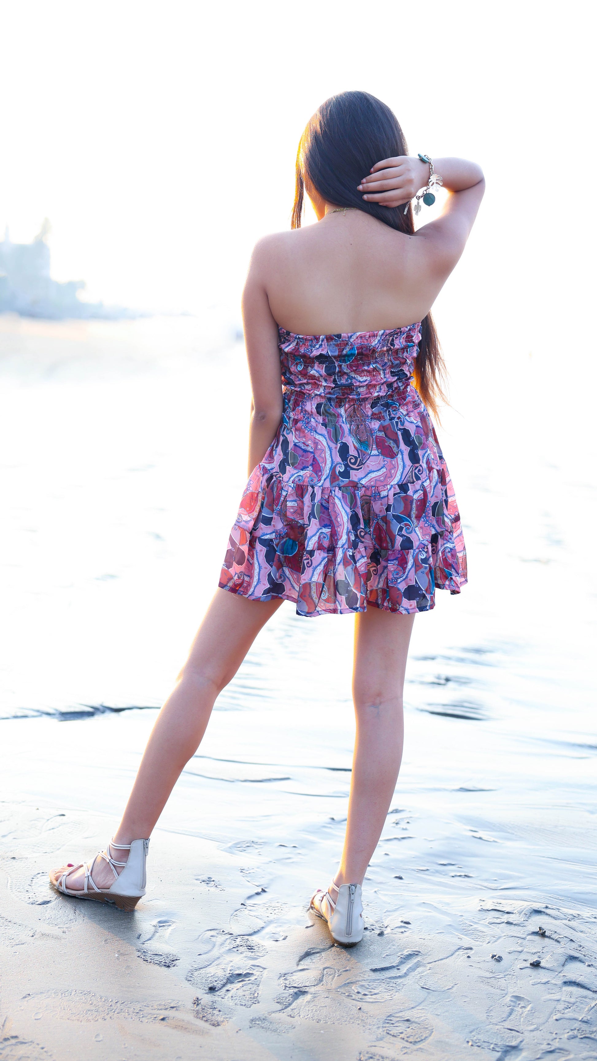 Noroke Sustainable fabric | Bemberg Brown Printed Mini Tiered Dress | Swadesiicart