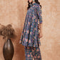 InWeave Women's Blue Green Pink Floral Print Flared Kurta Pant Set - Swadesiicart