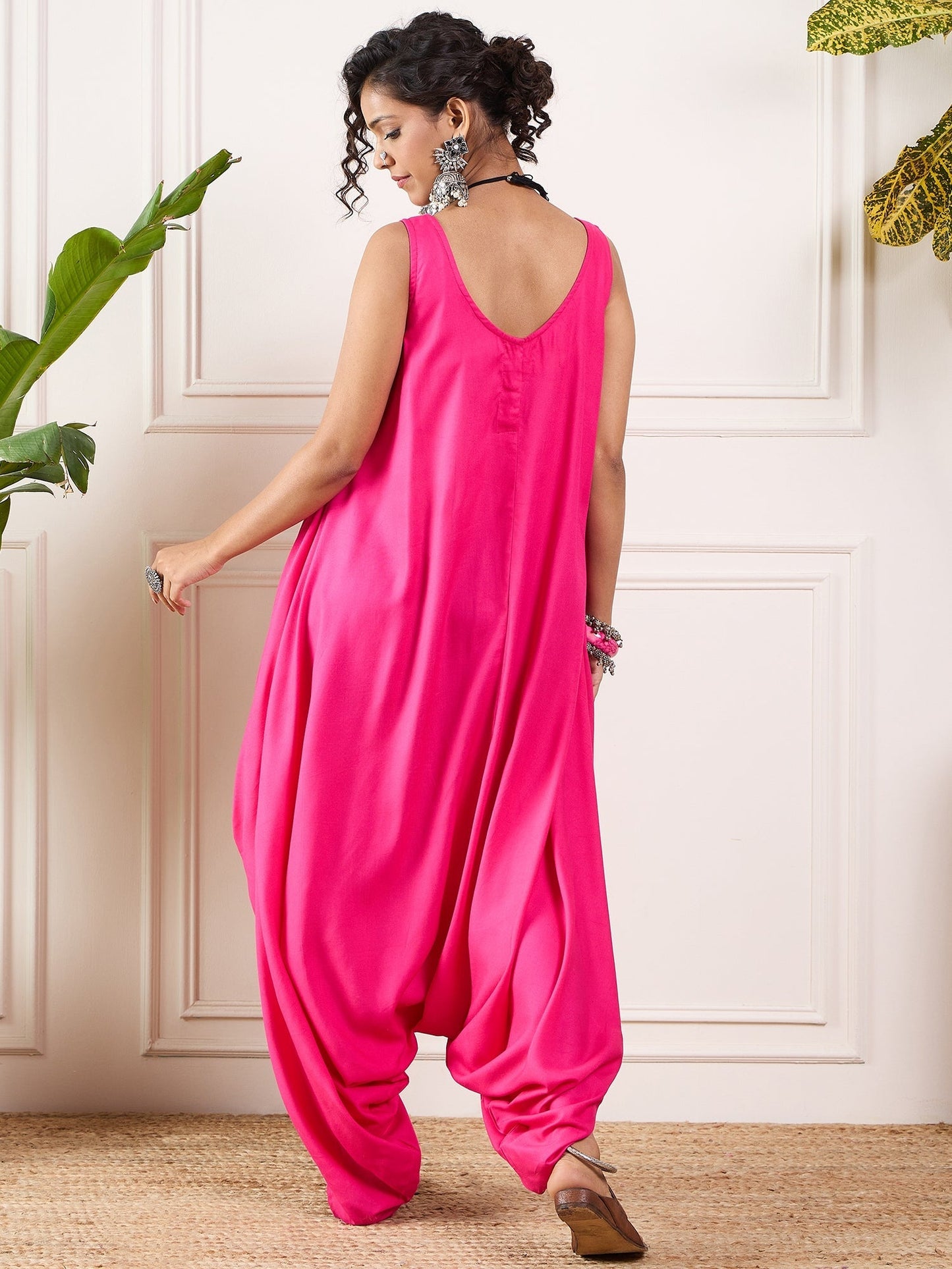 InWeave Pink Round Sleeveless Jumpsuit - Swadesiicart