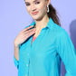 InWeave Women's Aqua Blue Coord Set With Solid Peach Crop Top - Swadesiicart