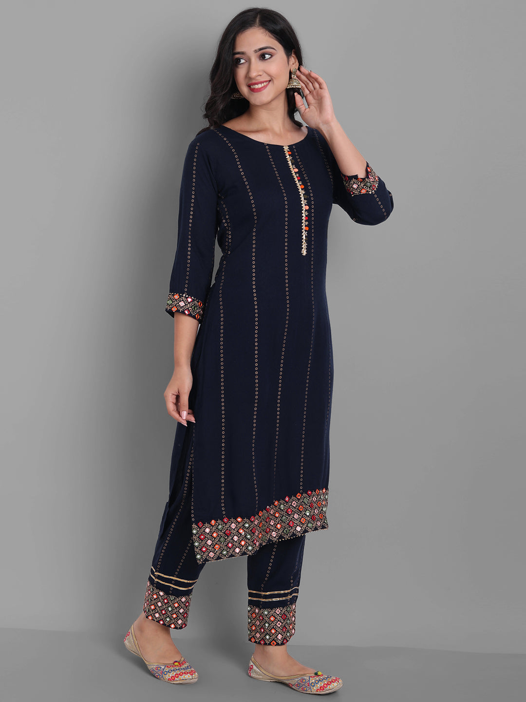 Indian Clothing Women's Navy Rayon Kurta Pant And Dupatta Set - NOZ2TOZ - Swadesiicart