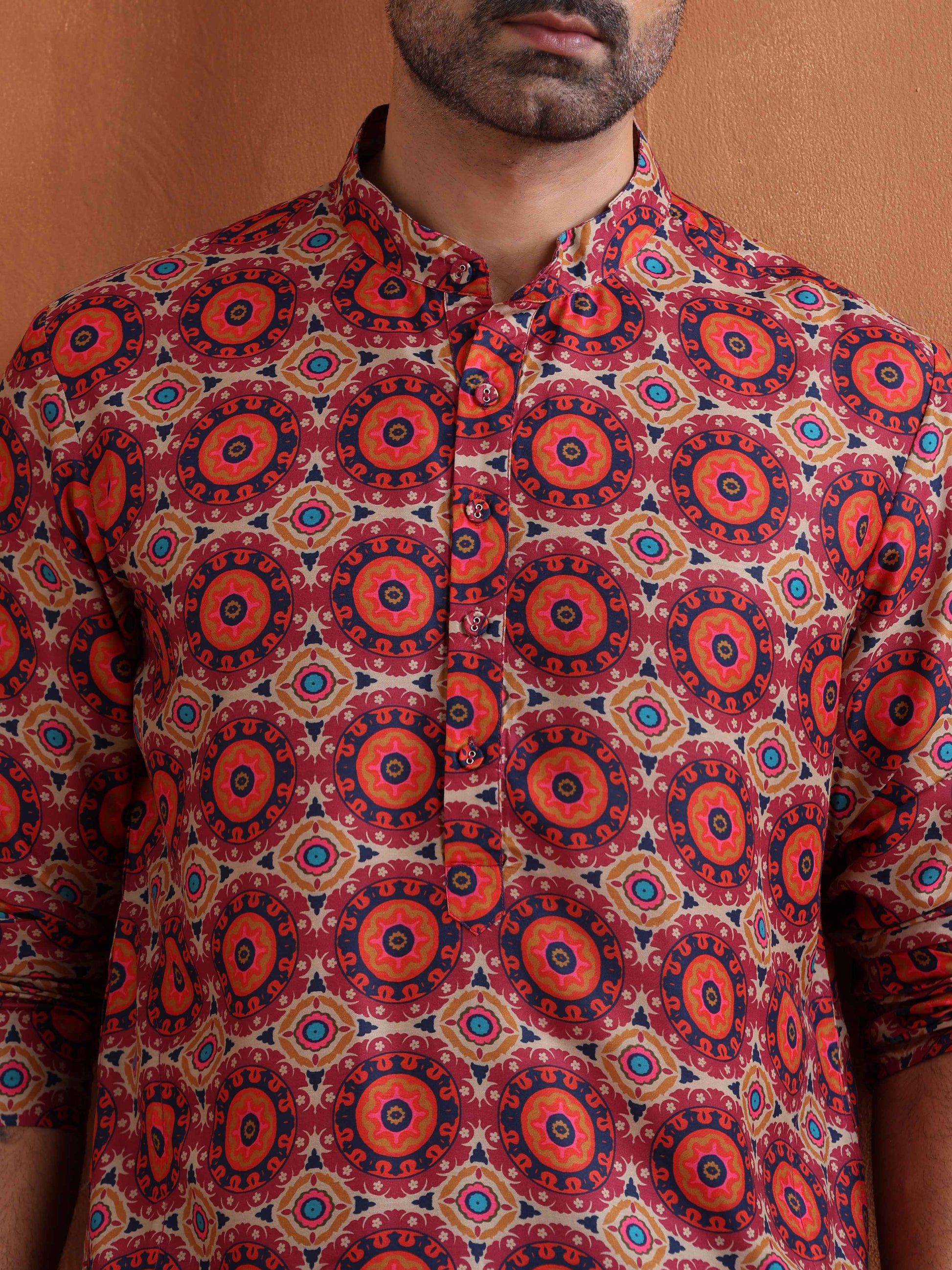 trueBrowns Men's Beige Printed Kurta | Swadesiicart