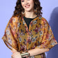 InWeave Women's Camel Brown White Rose Chintz Organza Cape - Swadesiicart
