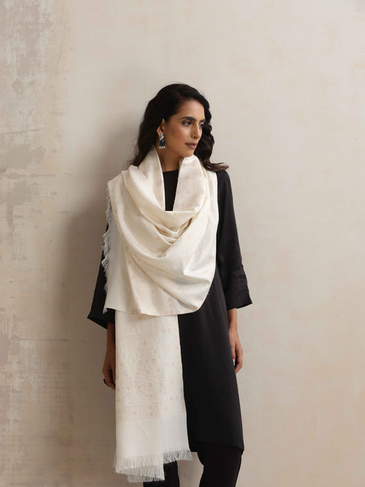 trueBrowns Ivory Gold Woollen Stole | Swadesiicart