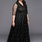 Ahalyaa Plus Size Printed Net V-neck Maxi Ethnic Dress | Swadesiicart
