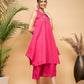 InWeave Women's Fuchsia Short Kurta Palazzo Set - Swadesiicart