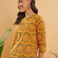 InWeave Women's Haldi Yellow Mughal Kalamkari Top - Swadesiicart