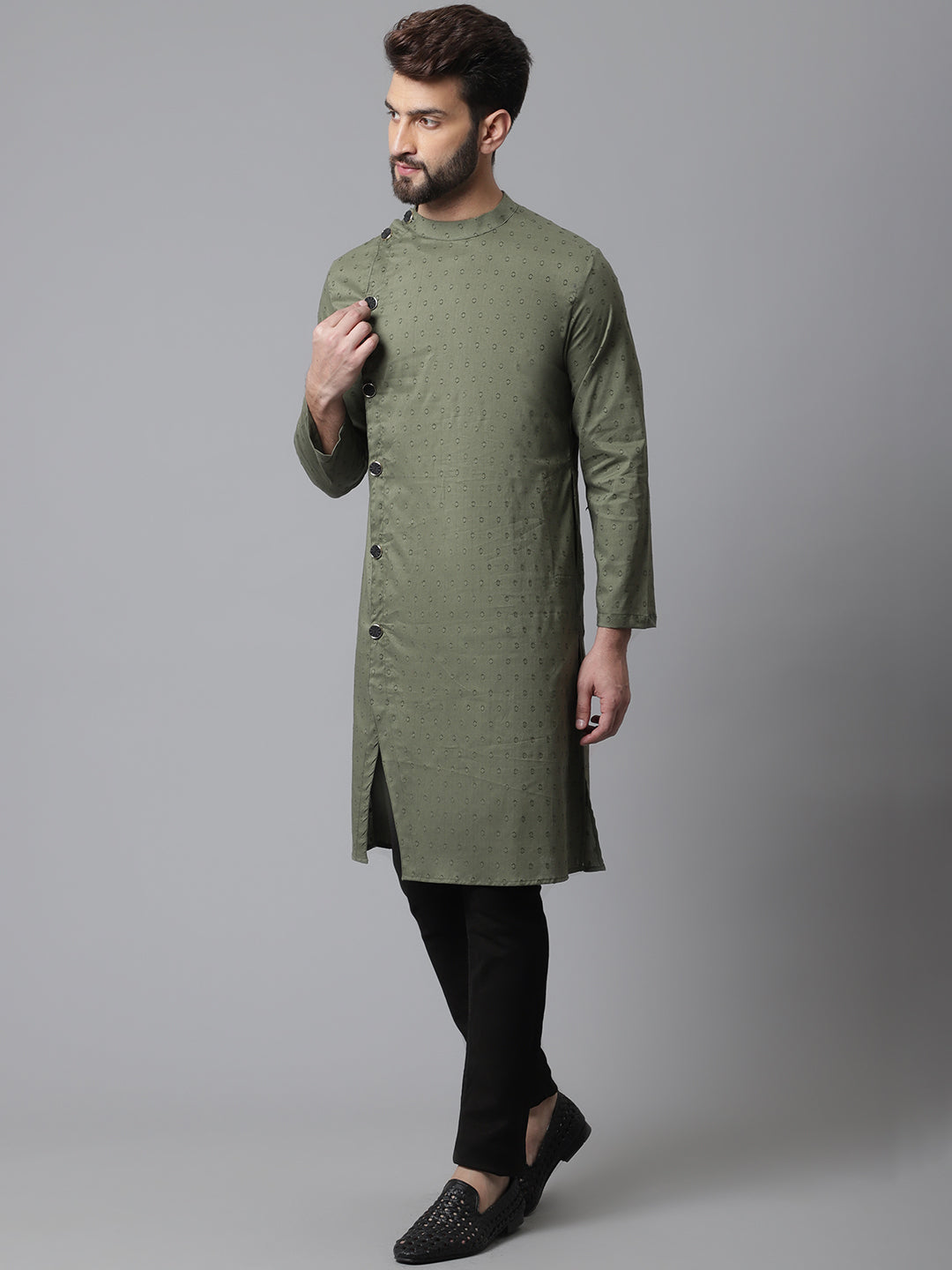 Even Apparels Green Sherwani Kurta With Asymetrical Cut | Swadesiicart
