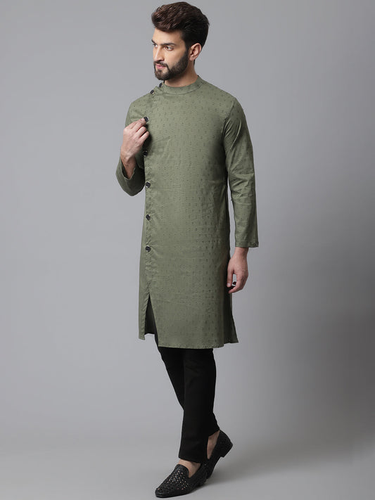 Even Apparels Green Sherwani Kurta With Asymetrical Cut | Swadesiicart