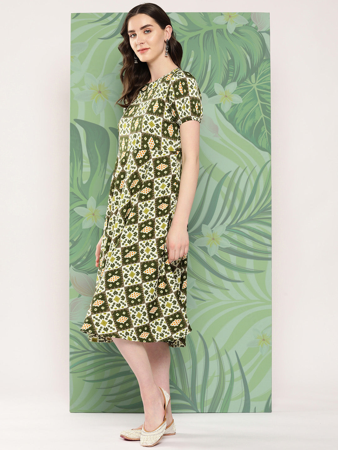InWeave Women's Dark Green Square Dress - Swadesiicart