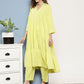 InWeave Women's Lime Green Tiered Anarkali Kurta Set - Swadesiicart