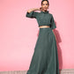 InWeave Women's Hunter Green Gold Crop Top With Side Slit Skirt - Swadesiicart